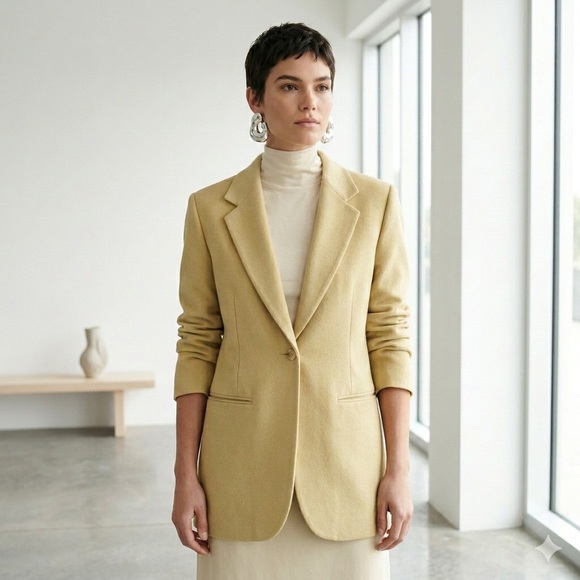 Votre Nom Jackets & Blazers - Vintage Votre Nom Paris Yellow Green Wool Cashmere Angora Blazer - Medium (2)